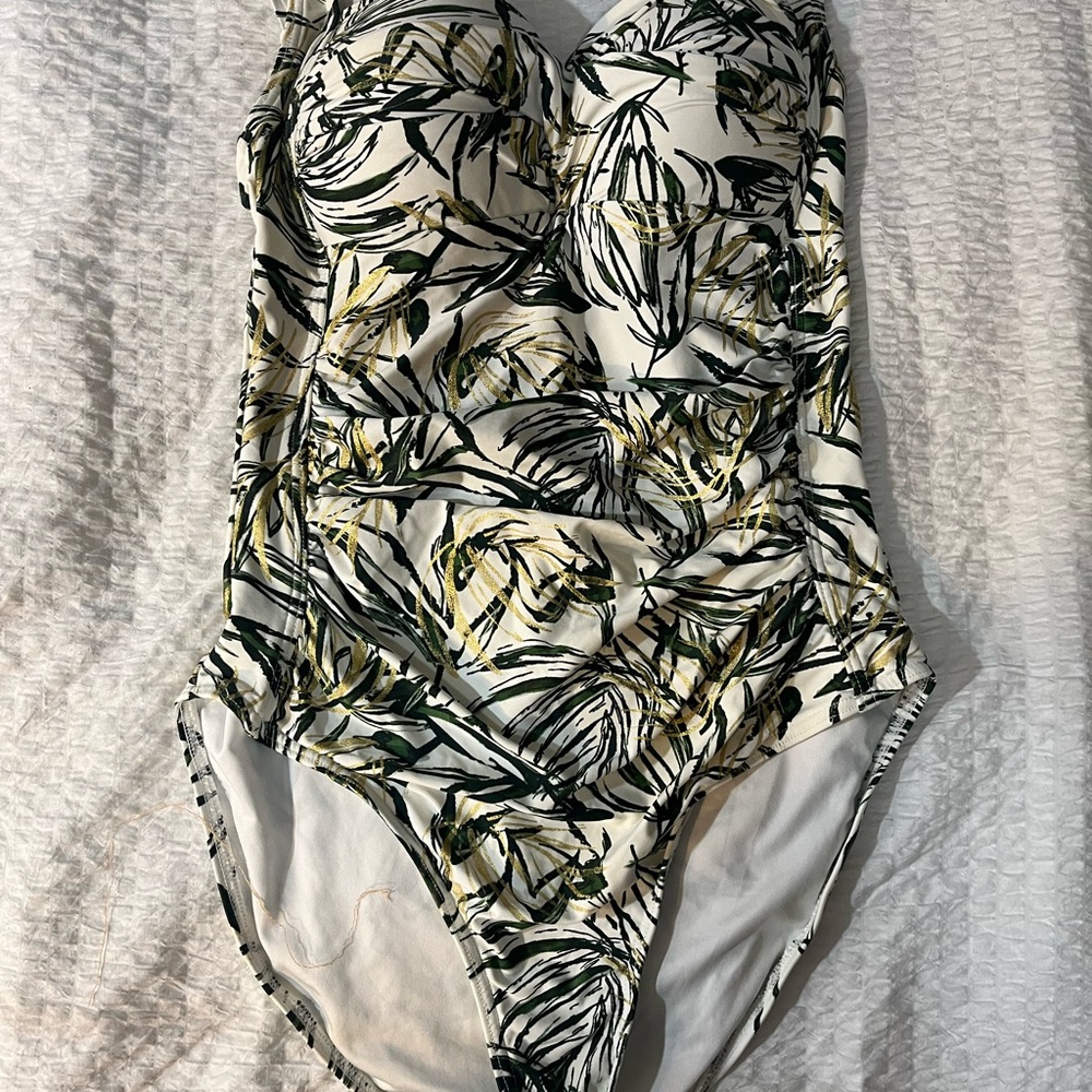 Niptuck One Piece Swimsuit. Cream/Green/Gold. Size 6